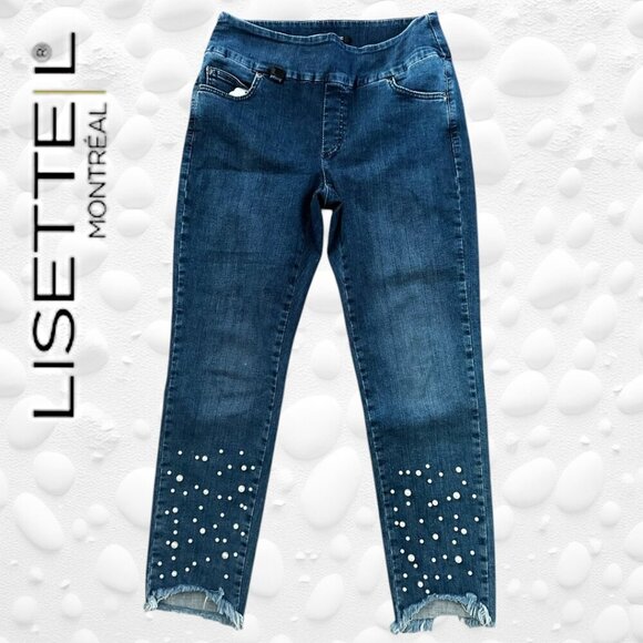 LISETTE L Montreal Betty Pearl Beaded PULL ON Cropped Skinny Jeans 30" Waist - Picture 1 of 9